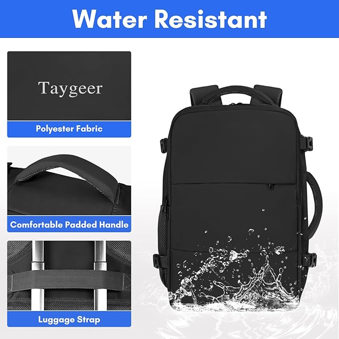 Taygeer Travel Backpack for Men Women, Carry On Backpack with Shoe Pouch, TSA 17.3inch Laptop Mochila Flight Approved, Nurse Bag Casual Daypack for Weekender Business Hiking,Black