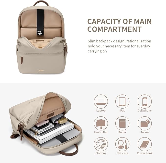 GOLF SUPAGS Laptop Backpack for Women Slim Computer Bag Work Travel College Backpack Purse Fits 14 Inch Notebook (Apricot)