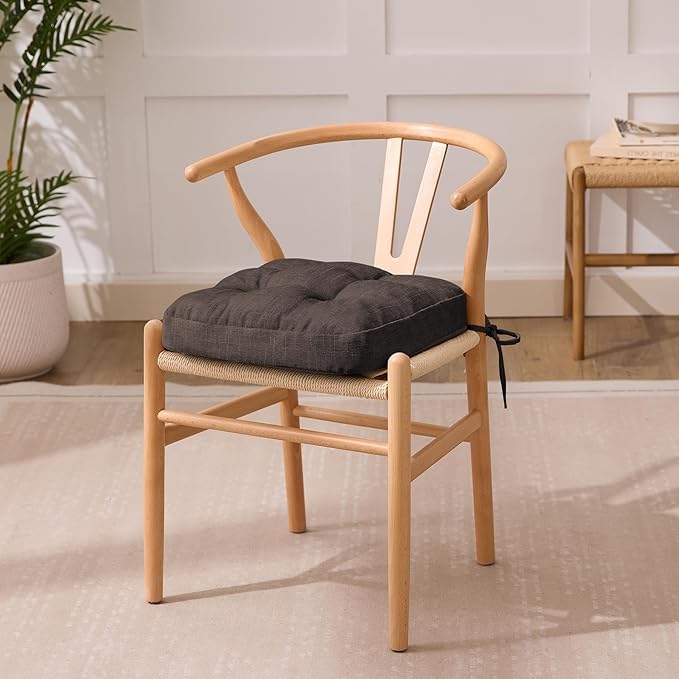 Chair Cushions for Dining Chairs, Dining Chair Cushions, Tufted Indoor Chair Pads with Ties & Non Slip Backing, Seat Cushions for Kitchen Chairs 16.5” x 16.5” x 3.5”, Set of 2, Brown
