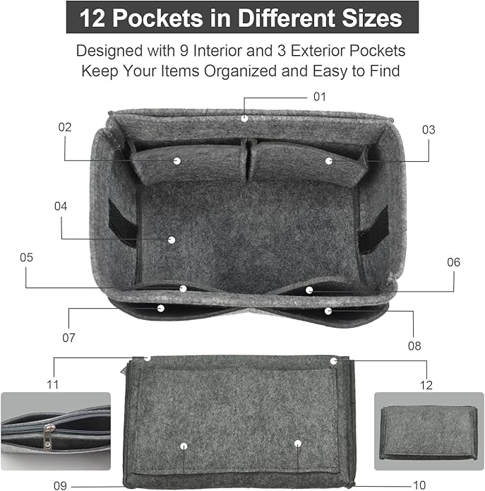 OMYSTYLE Purse Organizer Insert, Felt Tote Bag Organizer Insert with 5 Sizes, Handbag Dividers for Inside Purse, Compatible with Longchamp, Neverful, Speedy and More
