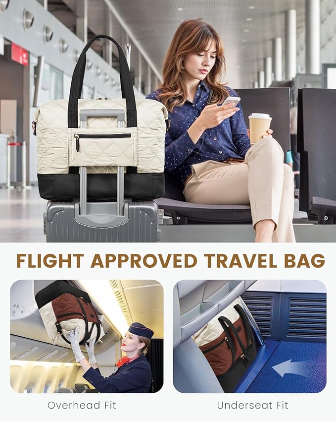 LOVEVOOK Travel Duffle Bag, Lightweight Weekender Bags for Women with Shoe Compartment, 40L Puffer Gym Bag Personal Item Travel Bag, Carry On Overnight Bags and Hospital Bag for Labor and Delivery