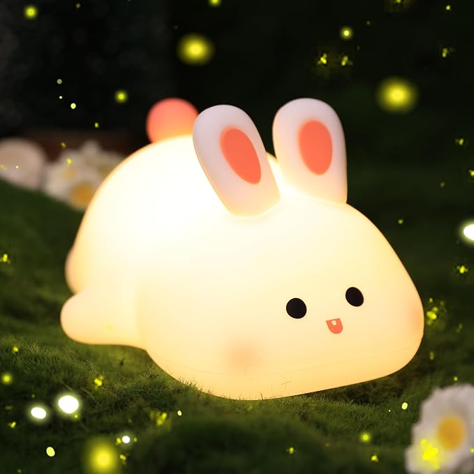 OkiyiD Bunny Lamp,Big Face Rabbit Night Light for Kids, Cute Easter Bunny Gifts, Kawaii Nursery Bedroom Decor, Rechargeable Silicone LED Squishy Night Light