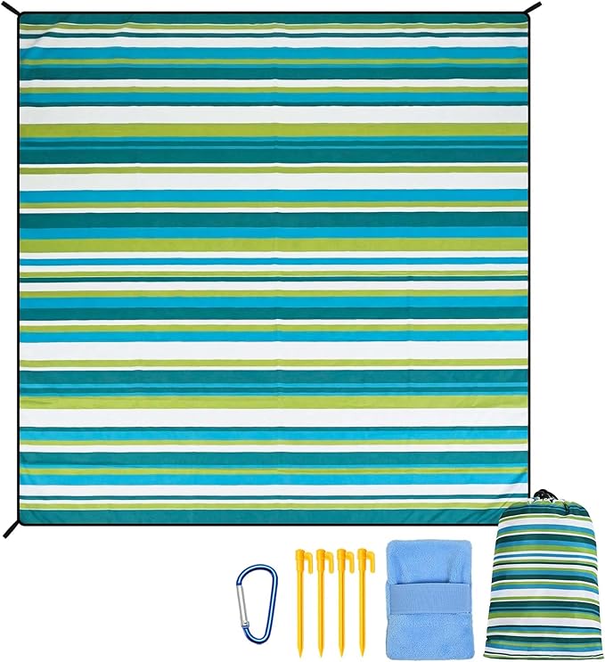 AISPARKY Pocket Beach Blanket Waterproof Sandproof Compact Picnic Mat with Sand Remover, Portable Outdoor Mat for Camping Hiking Travel Festival