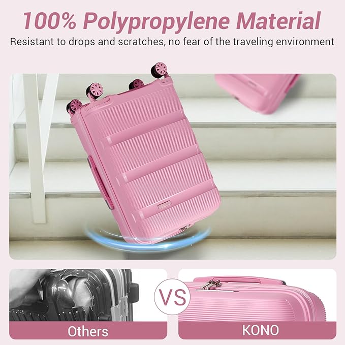 Kono Carry On Luggage 20 Inch Expandable 22x14x9 Airline Approved Hard Shell Travel Trolley 4 Spinner Wheels Lightweight Polypropylene Suitcase with TSA Lock, Pink