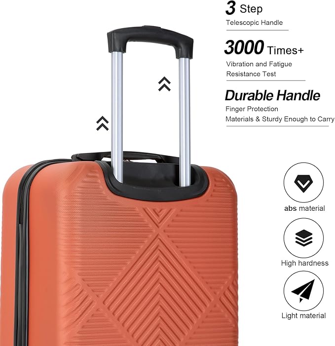 Luggage 4 Piece Set, Hardshell ABS Suitcase Set with Double Spinner Wheels, Lightweight Durable Luggage set, Carry On and Checked Travel Large Luggage, Orange