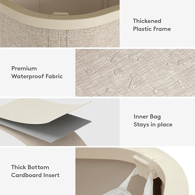 Lifewit 145L Large Laundry Basket with Lid, Laundry Hamper with Plastic Handles and Removable Bag, Foldable Tall Dirty Clothes Hampers for Laundry for Laundry Room, Bedroom, Bathroom, Dorm, Beige
