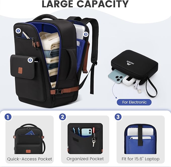 MATEIN Airlines Personal Item Bag for Frontier, 18x14x8 in Underseat Travel Backpack with Water Bottle Holder Fit 40 oz Tumbler, TSA Approved 15.6" Laptop Backpack with Shoe Compartment for Women Men