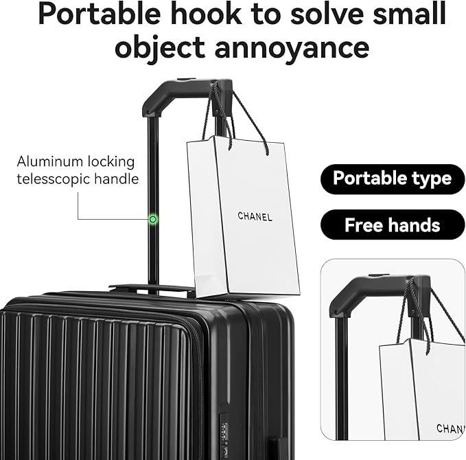 ROAMING 26 Inch Checked Luggage, Specially Designed Ergonomic Pull Rod Handle with Cup Holder TSA Lock PC Hard Shell Front Opening Rolling Expandable Travel Suitcases with Spinner Wheels (Black)