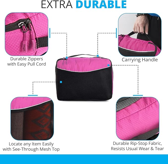 bago 7 Pcs Packing Cubes for Travel - 4 Travel Packing Cubes for Suitcases with 3 ZipLock Bags - Luggage Organizer Bags to Get Maximum Storage, Save Time & Effort to Pack (Black Pink)