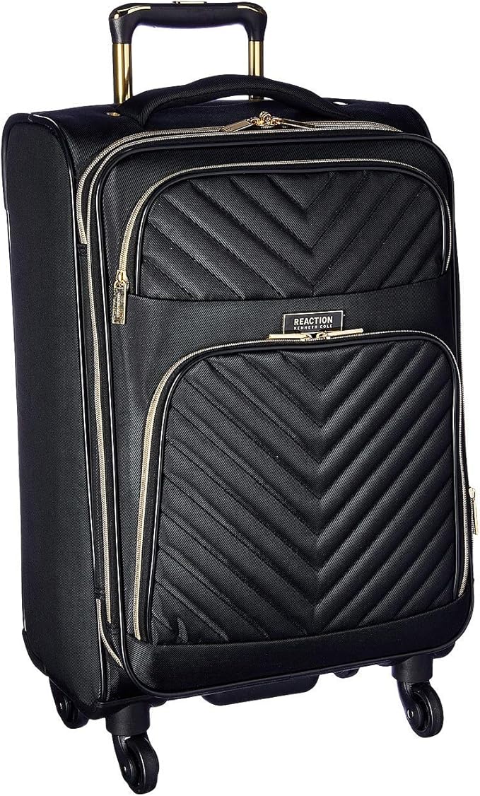 Kenneth Cole REACTION Chelsea 2-Piece Bundle - 20" Chevron Expandable 8-Wheel Carry-On Suitcase & Matching 15" Laptop Backpack, Black
