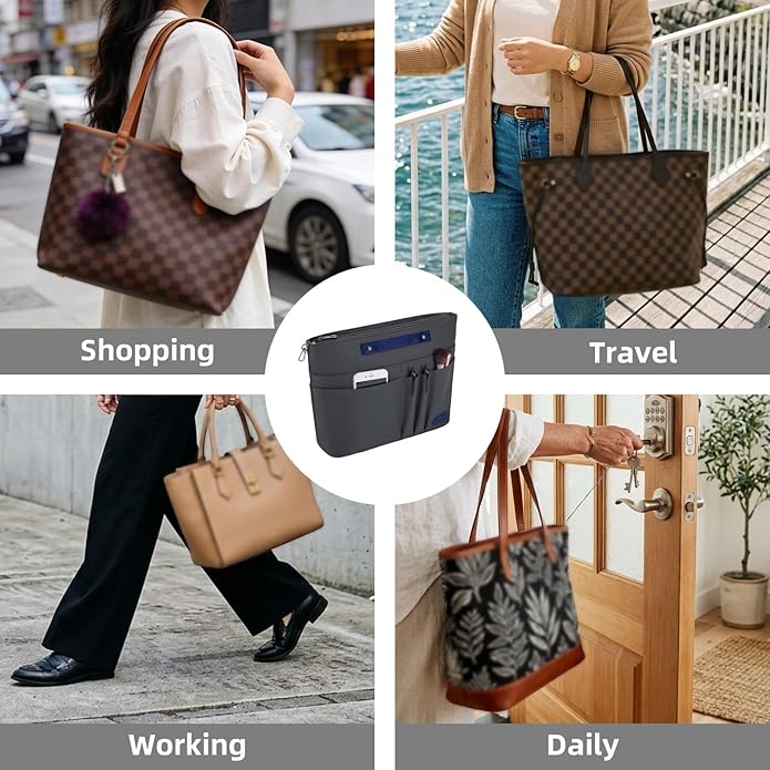 VANCORE Purse Organizer Insert for Handbags,Tote Bag Organizer Insert with Zipper Bag,Premium Handbag Organizer Inside Liner for Women with 15 Pockets