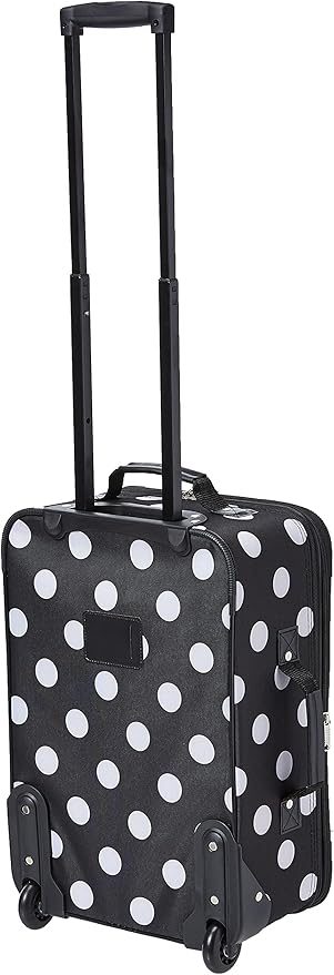 Rockland Fashion Softside Upright Luggage Set,Expandable, Telescopic Handle, Wheel, Black Dot, 2-Piece (14/19)