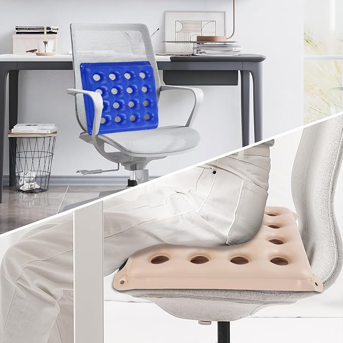2-Pack Inflatable Seat Cushions, Pressure Relief Waffle Cushion, Ideal for Long Sitting, Office Chairs, Car Seats, Wheelchair Cushions, Comes with 2 Air Pumps, Portable and Comfortable