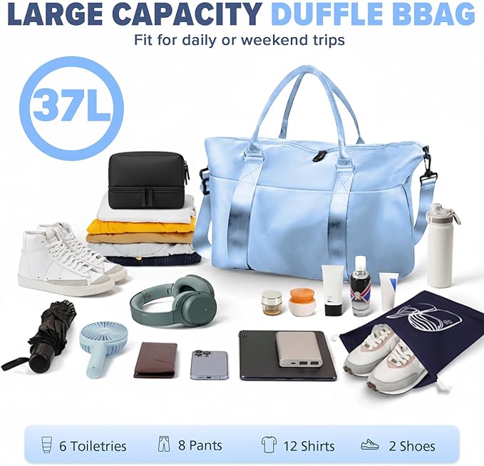 Travel Duffle Bag, Weekender Travel Bag Men Small Gym Bag for Women, Hospital Bag for Labor and Delivery, Overnight Bag Luggage Bag with Trolley Sleeve, Airplane Travel Essentials for Flying(Black)