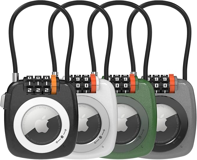 Compatible with Apple AirTag Secure Lock with Wire Cable, 3-Digit Combination Luggage Locks, Alloy Body Ultra Durable Anti-Lost Protective Case for Luggage, Suitcase (Black/White/Green/Grey)