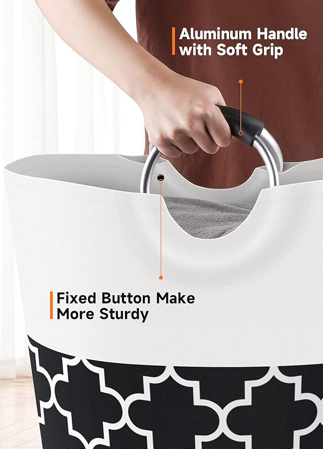 Large Laundry Hampe Basket Washing Bin Clothes Bag Collapsible Tall with Handles Waterproof Travel Bathroom College Essentials Storage for College Dorm, Family (Black) 82L