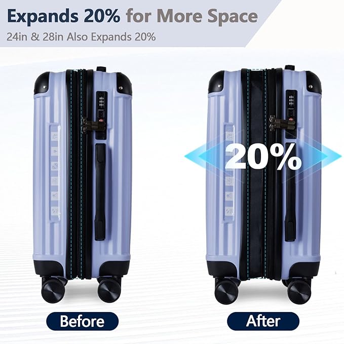 OUZZO Luggage Sets 2 Piece Expandable 20/24 Inch Suitcase with Double Spinner Wheels Lightweight ABS+PC Hardshell Travel Suitcase Sets with TSA Lock USB Port Business & Family Trips
