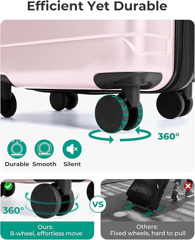 BAGSMART Carry On Luggage 22x14x9 Airline Approved with Spinner Wheels,Lightweight 20 Inch Luggage with TSA Lock,Expandable Hard Shell Carry On Suitcases for Men Women,Pink