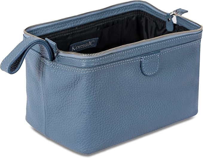 KomalC Premium Buffalo Leather Toiletry Bag for Men & Women With Water resistant Lining, Grooming Travel Pouch, Unisex Wash Bag for Toiletries, Gifts for Men and Women