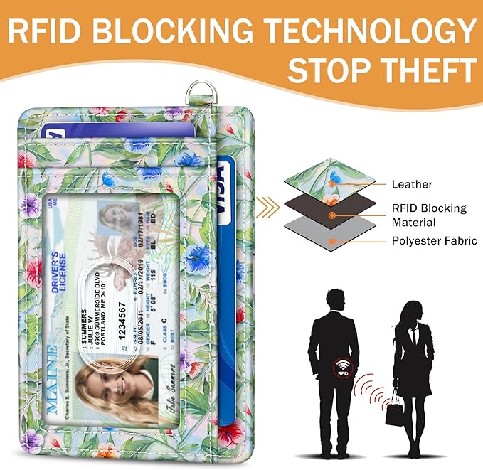 Yonlevres Credit Card Holder Slim Wallet, Hummingbird RFID Wallet Women Front Pocket Small Card Holder, Travel Funny Cute Thin Card Case ID Window PU Leather RFID Blocking Card Organizer Gifts Girls