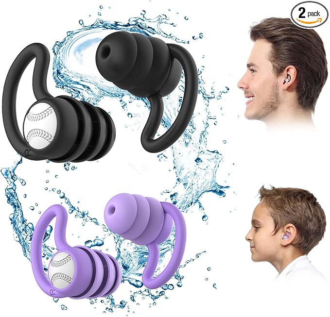Swimming Ear Plugs Waterproof Earplugs - 2 Pairs Silicone Swim Ear Plugs for Adult Kids, Water Sports Earplugs for Showering, Bathing, Surfing - Keep Ear Water Out
