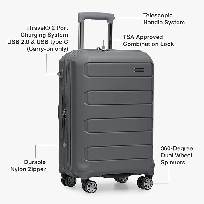 Traveler's Choice Pagosa Hardshell Expandable Luggage with Spinner Wheels, Gray, 22-Inch Carry-on