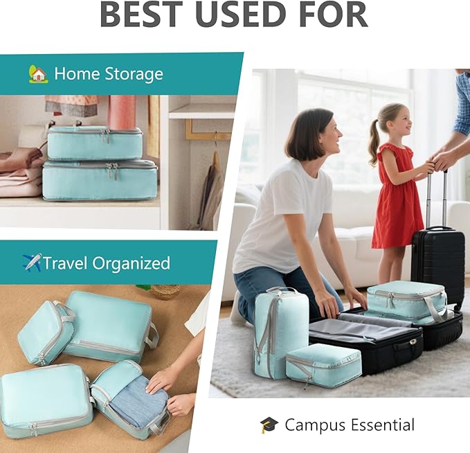 Compression Packing Cubes for Travel, 4 Set Expandable Packing Organizers, Lightweight Luggage Organizer Bags, Travel Essentials for Carry on, Handy Helper for Organizing Clothes, Blue