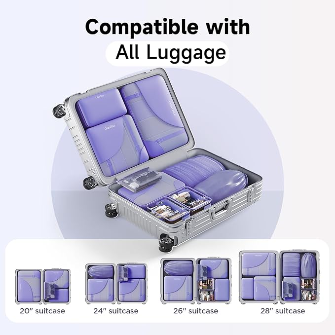 11 Set / 9 Set Packing Cubes for Travel,Gifts for Women Mom Kids,TSA Approved Bags for Makeup, Cosmetic, Toiletry, Organizers for Suitcase Carry On, Cruise Essentials Airplane Accessories,Lavender