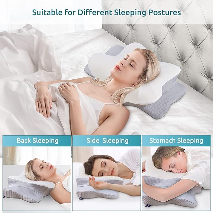 DONAMA Cervical Pillow for Neck and Shoulder Pain Relief, Cooling Contour Memory Foam Pillow, Dual-Height Ergonomic Neck Support Pillow for Side Back Stomach Sleepers with Removable Pillowcase
