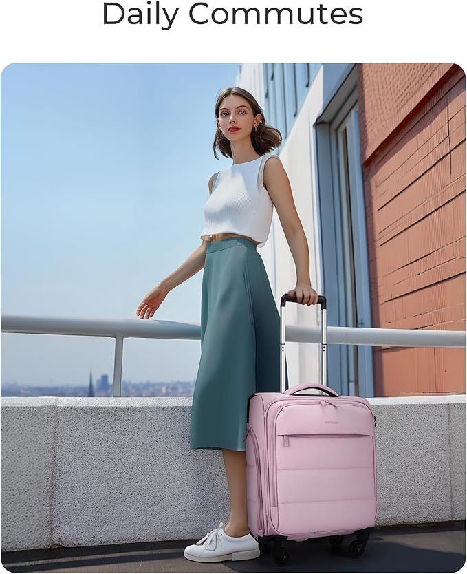 BAGSMART Underseat Carry on Luggage with Wheels, Soft Underseat Travel Luggage with PVC Wet/Dry Pockets, Lightweight Soft Personal Item Suitcase for Short Trip, Sakura Pink