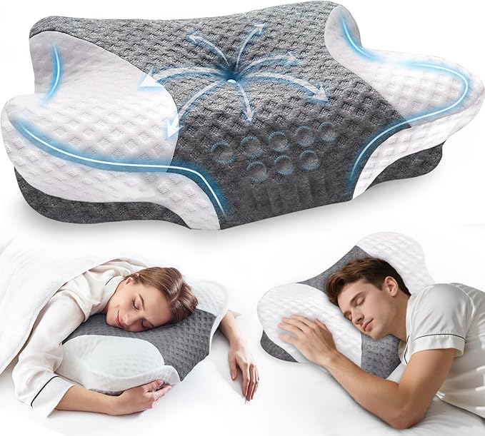 Cervical Neck Pillows with Memory Foam - Neck Pillows for Pain Relief Contour Memory Foam Pillows Ergonomic Neck Support - Adjustable Orthopedic Bed Pillows with Breathable Pillowcase for Sleeping