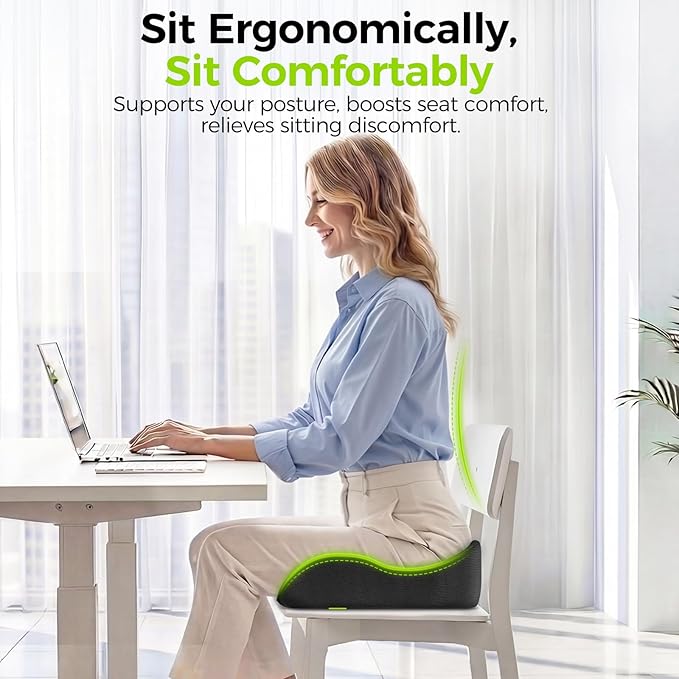 AUVON Gel Seat Cushion for Office Chairs, Ergonomic Memory Foam Chair Cushions for Long-Sitting Support & Sciatica, Back, Tailbone Pain Relief, Breathable Car Seat Cushion with Anti-Slip Base