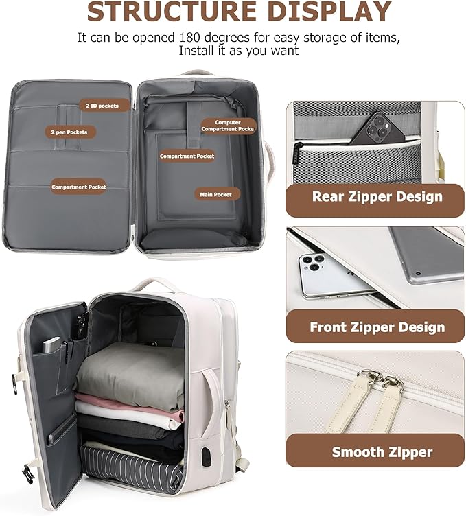 feilario 2 Piece Set Aluminium Frame PC Hard Shell Spinner Wheels Luggage,20.8"X15"X8.7 Airline Approved Built-In TSA lock Carry on Suitcase, with Cup Holder, USB Port, Phone Holder