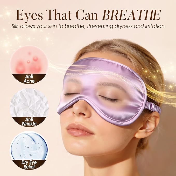 LULUSILK 100% Mulberry Silk Sleep Mask, Lavender Silk Eye Cover for Sleeping, Pack of 1