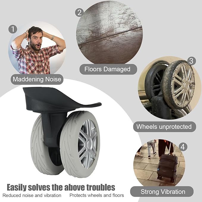 Upgrade Luggage Wheel Covers, 8pcs Suitcases Wheel Protector,Wear-Resistant, Anti-Noise, Silicone Protectors For 2-2.4"Luggage Spinner,Accessories for Travel (Gray)