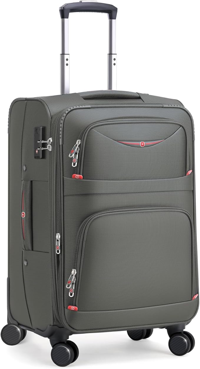 Softside Expandable Luggage with 4 Spinner Wheels, Durable Carry-On Luggage Suitcase (Gray, 21-Inch)