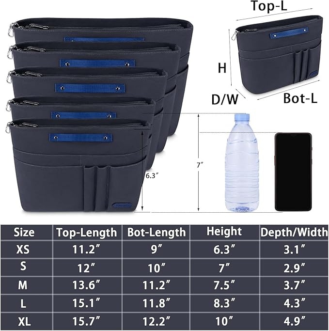 HyFanStr Purse Organizer Insert for Handbags,Tote Bag Organizer Insert Zipper Bag for Women, Handbag Organizer Inside Liner with 15 Pockets