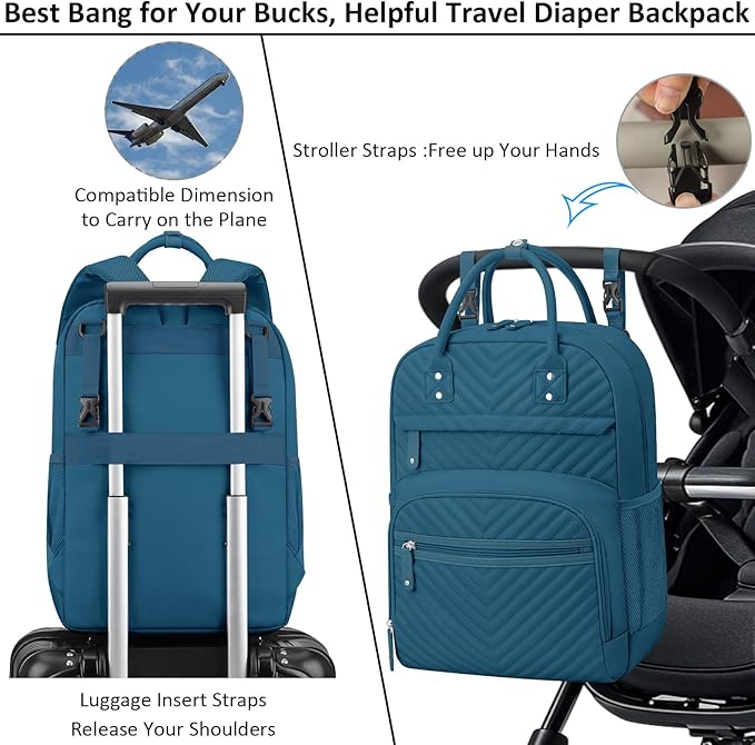 Tenot Baby Diaper Bag Backpack Tote for Women Large Capacity with Insulated Pockets Multifunctional Waterproof Diaper Bags For Baby Girl Boy Mama Maternity Travel Bag Peacock Blue