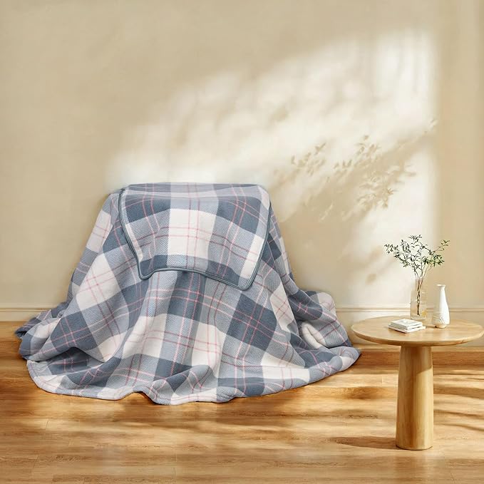forestfish Wearable Blanket Compact Pillow 2-in-1, Lap Blanket Poncho with Button Plaid Throw Cushion for Home Office Sofa