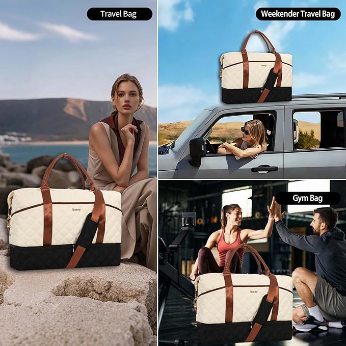 Weekender Bag, Large Travel Duffel Bag for Women, Carry on Overnight Bag with Shoe Compartment and Toiletry Bags