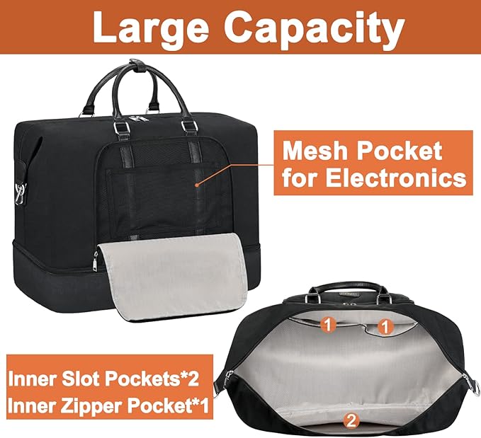 Travel Weekender Bag for Women, 21" Overnight Bag with Shoe Compartment 50L Large Travel Duffel Bag Carry On Tote for Weekend, Overnight, Business Trips, Water Resistant