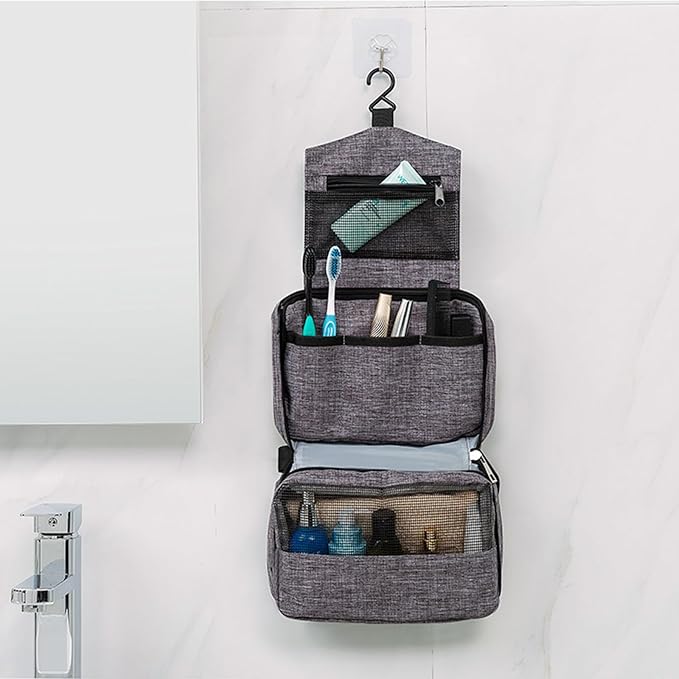 Travel toilet bag is used to store toiletries, Suitable for short-term travel use hanging toilet bag (Gray)
