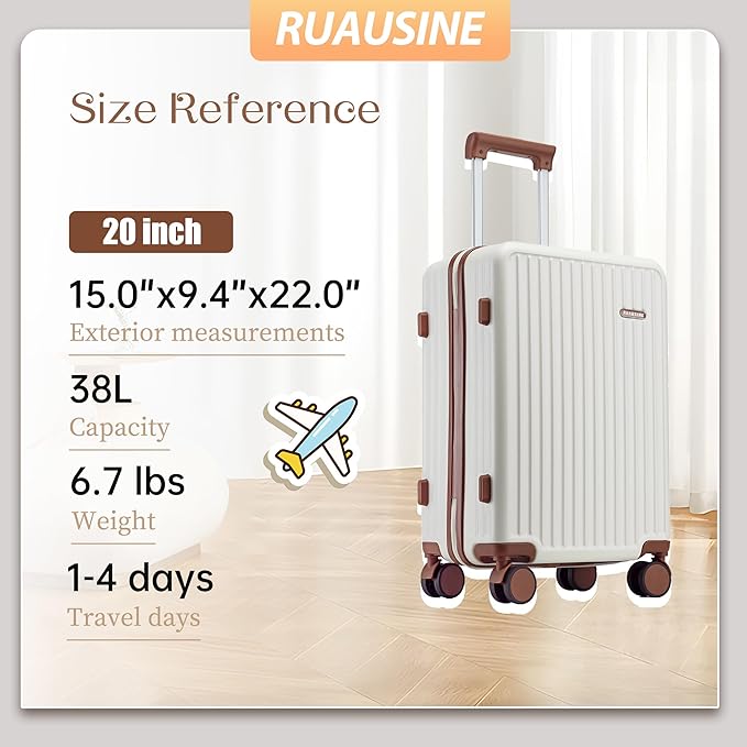 Carry on Luggage Airline Approved, Hardside Carry-on Suitcase with Spinner Wheels, Hard Shell Lightweight Small Travel Luggage with TSA Lock (White)