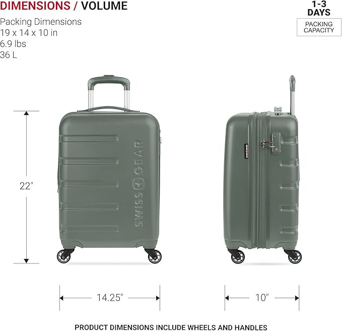 SwissGear 7366 Signature Hardside Expandable Luggage with Spinner Wheels, TSA Lock, Cup-Holder, Olive, Carry-On 19-Inch