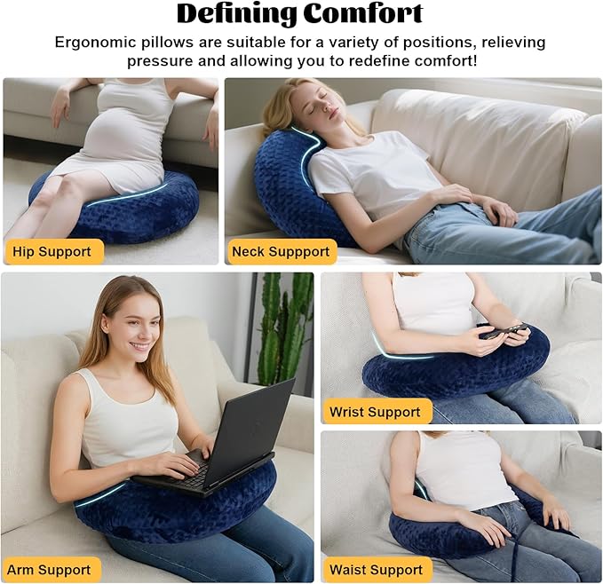 IFOYO Ergonomic Gaming Pillow for Lap, U-Shaped Crochet Pillow for Lap Support, Soft Reading Pillows Provide Arms Legs Neck Support to Long Gaming Sessions, Crocheting, Reading, Working