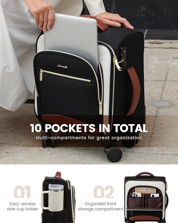 LOVEVOOK Underseat Carry On Luggage With Wheels, 16 Inch Softside Underseat Luggage Spinner, 18x14x8 inches Travel Bag With TSA Lock, Water-Resistant Lightwhight Personal Item for Travel