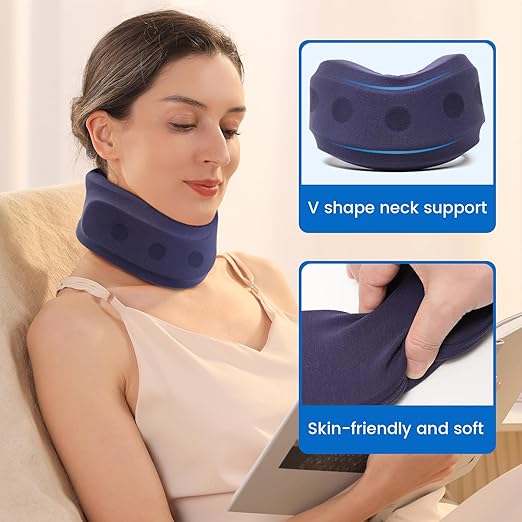 Velpeau Neck Brace for Neck Pain and Support - Soft Cervical Collar for Sleeping, Snoozing, Sleeping Upright, Anti-Snoring, Sleep Apnea for Women & Men (Blue, Enhanced Version, XL: 16.5-18.7"/4")
