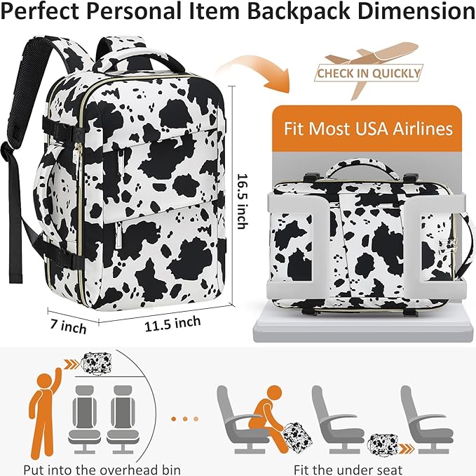 Carry on Backpack for Women TSA Approved 15.6 Inch Travel Laptop Backpack for Women Travel Essentials Womens Travel Backpack Cow Print