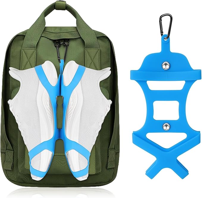 Shoe Holster for Backpack, takyu Shoe Holder with Backpack Clips for Cleat Bag, Shoe Clips Sports and Outdoor Accessories for Climbing Trip Carrying Extra Shoes (Blue)