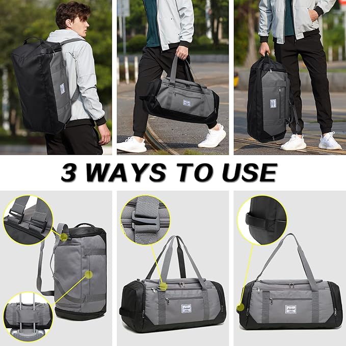 Laripwit Travel Duffle Bag for men 40L Medium Sports Gym Bag with Wet Pocket & Shoes Compartment Weekender Overnight Backpack for Traveling Duffel Bag Backpack for Women, Gray